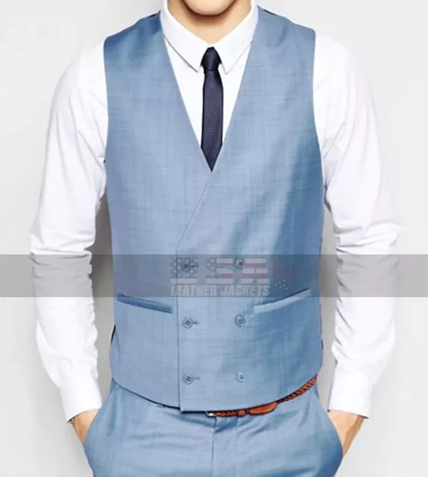 Men's Skinny Fit Straight Hem Blue Suit