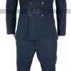 Mens Vintage Checkered Style 3 Piece 1920s Plaid Navy Suit