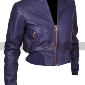 Doctor Who Rose Tyler Purple Bomber Slim Fit Leather Jacket