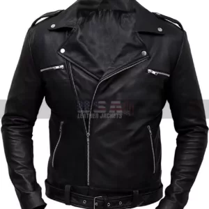 Walking Dead S6 Negan Black Biker Costume Leather Jacket