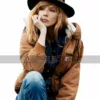 Yellowstone Costumes Hood + Fur Collar Kelly Reilly Brown Cotton Bomber Jacket 