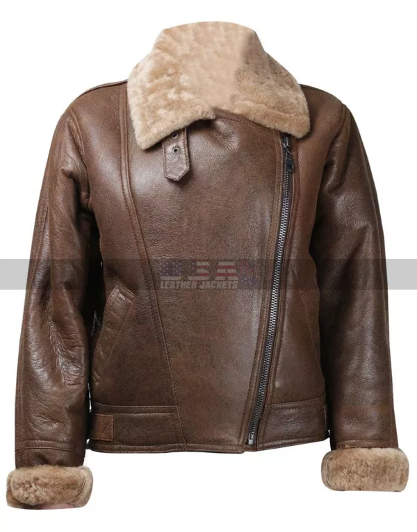 Ladies World War II Aviator Fur Shearling Women's B3 Ginger Brown Leather Jacket  