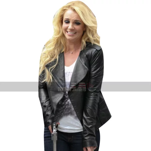 Britney Spears Biker Quilted Style Black Leather Jacket For Women's
