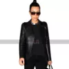 Kim Kardashian Asymmetrical Zipper Black Leather Jacket For Women's 