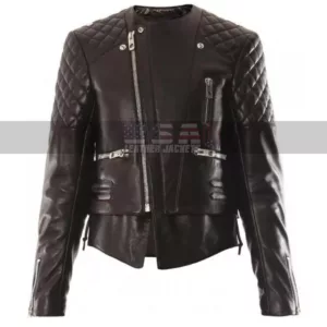 Miranda Kerr Motorcycle Quilted Black Leather Jacket