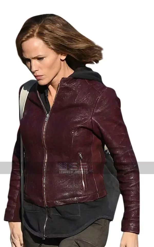 Peppermint Movie Jennifer Garner Maroon Leather Jacket For Women's