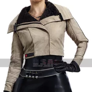 Solo A Star Wars Story Qira Short Body Fur Biker Leather Jacket