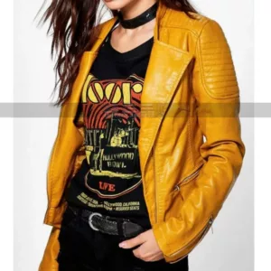 Womens Motorcycle Outwear Slim Fit Biker Yellow Leather Jacket