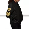 Women's (Winter Season) Military Patches Motorcycle Varsity Black Leather Jacket 