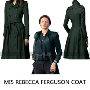 Ilsa Faust Mission Impossible 5 Rebecca Ferguson Green Wool Coat 